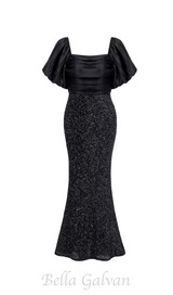 MARIA BLACK BOW SEQUINS EMBELLISHED MAXI DRESS