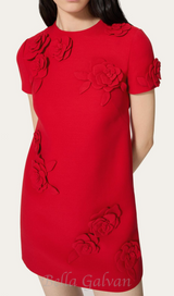 SELENA EMBROIDERED CREPE COUTURE MINI DRESS IN RED