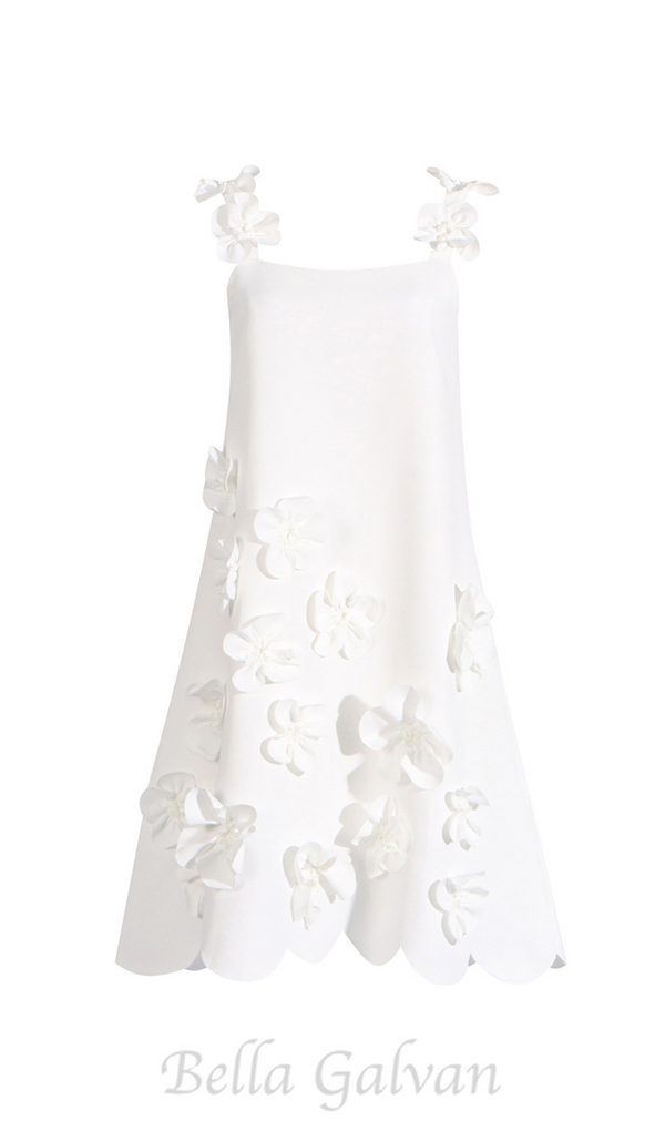 PATCHWORK APPLIQUES CAMISOLE DRESS IN WHITE