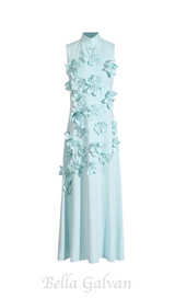 ANNONA GREEN FLOWER EMBELLISHED MAXI DRESS