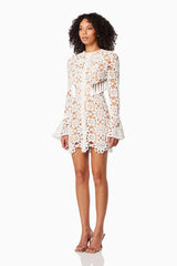 Embroidered hollow mini dress in white