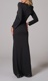 BERNICE LONG SLEEVE DRAPED EMBELLISHED MAXI DRESS IN BLACK