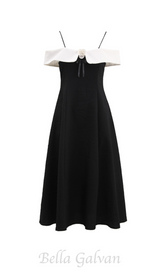 ATALANTA TEXTURED PLEATED SUSPENDER DRESS IN BLACK