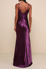 Dark Purple Satin Mermaid Maxi Dress