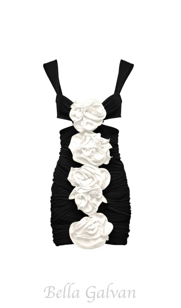 BLACK 3D FLOWER ONE PIECE SWIMSUIT AND SKIRT