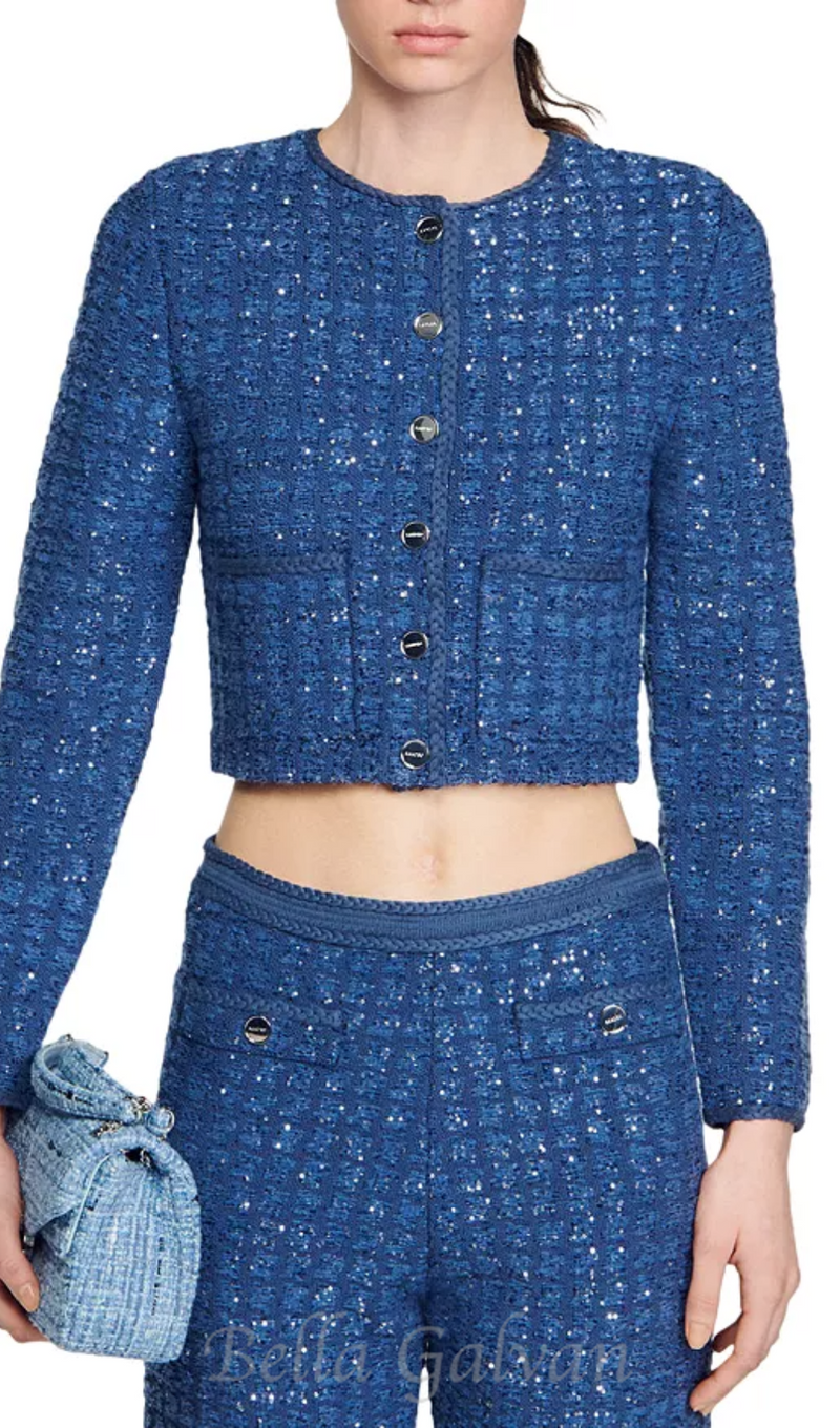 Palm Cropped Blazer in blue