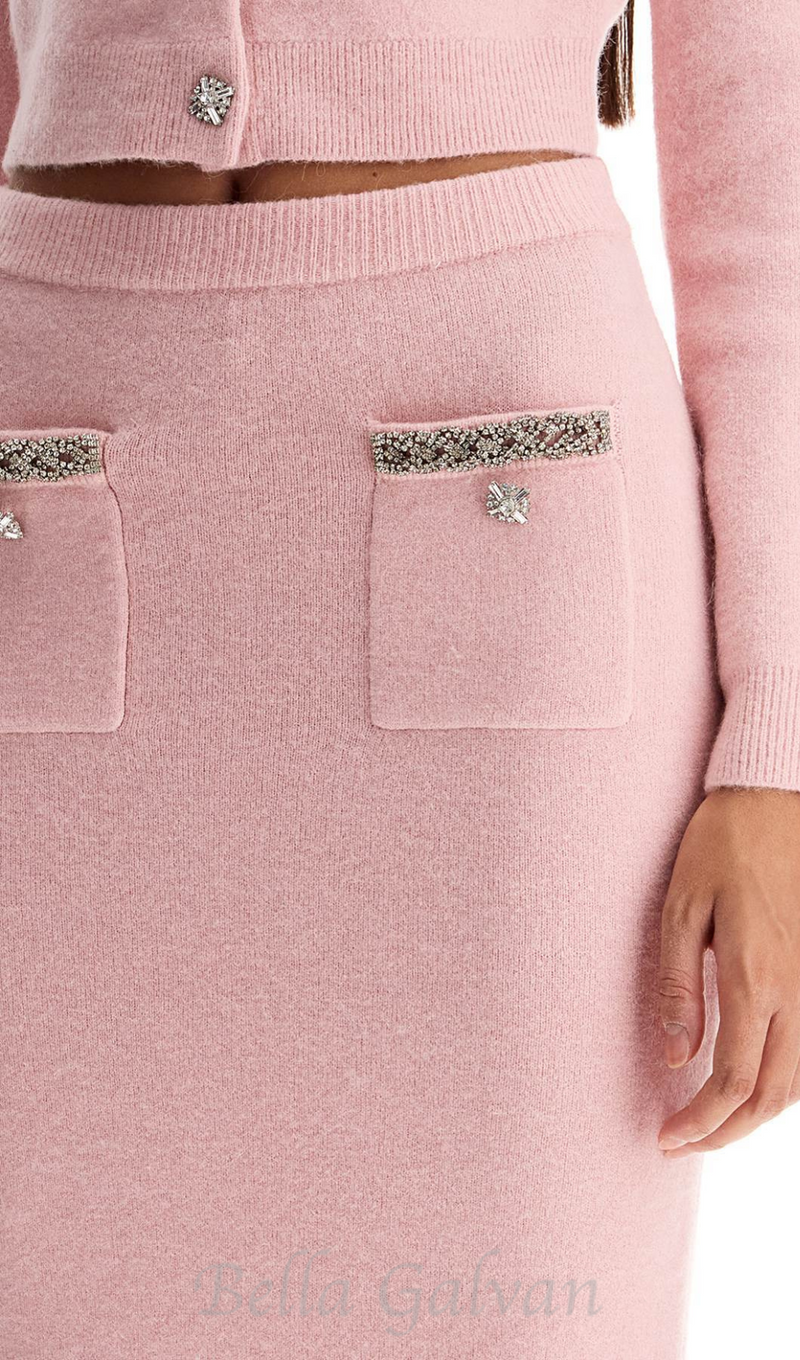 knitted midi skirt in Pink