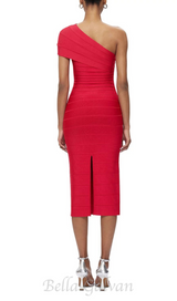 Abigail one-shoulder bandage midi Dress in rio red