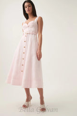 sweetheart neckline belted midi dress in pink