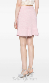 Fluffy rib-knit mini skirt in pink