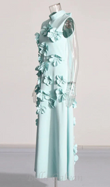 ANNONA GREEN FLOWER EMBELLISHED MAXI DRESS