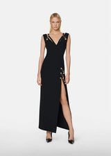 v-neck Pin-embellished maxi Dress in black