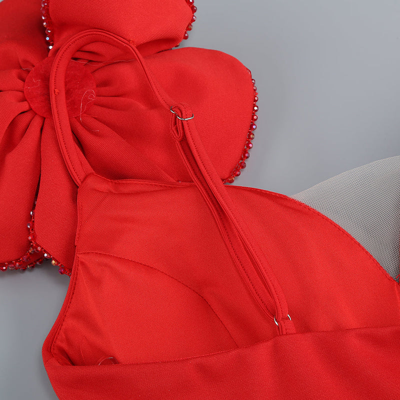 OFF-SHOULDER FLOWER MAXI DRESS IN RED