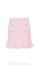 Fluffy rib-knit mini skirt in pink