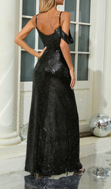 sequin strap maxi dress in black