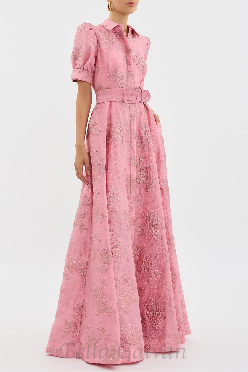 Annette floral embellished Button Gown in pink