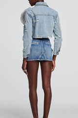 Alaiao Torn Flower Denim Jacket in Blue