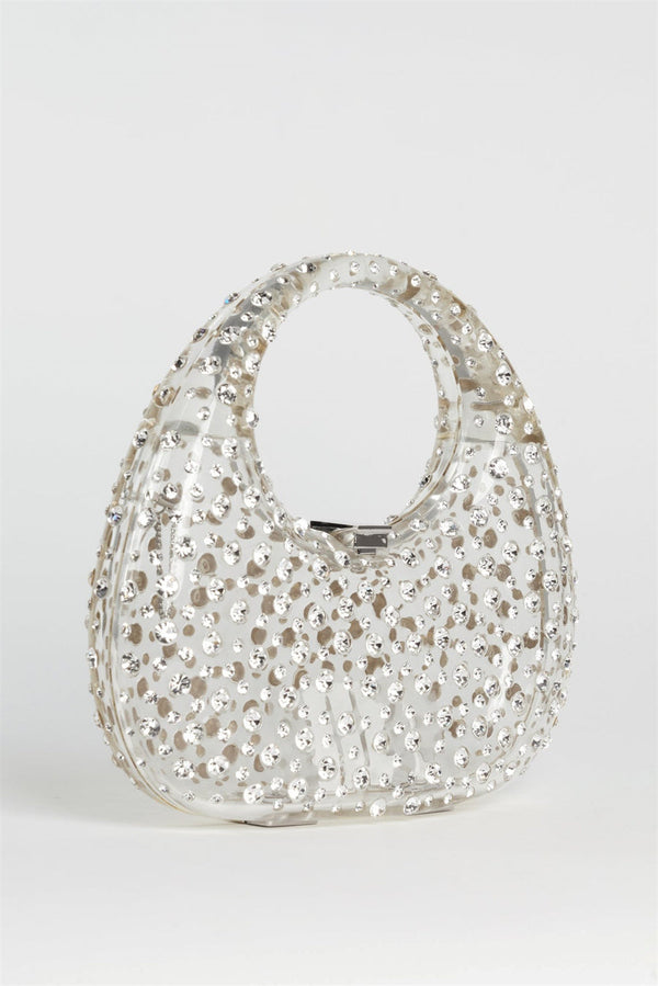 Annabel Clear Crystal Embellished Acrylic Clutch - White