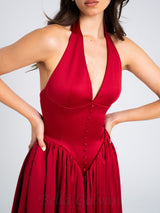 WENDY PLUNGING HALTER BACKLESS MAXI DRESS IN RED