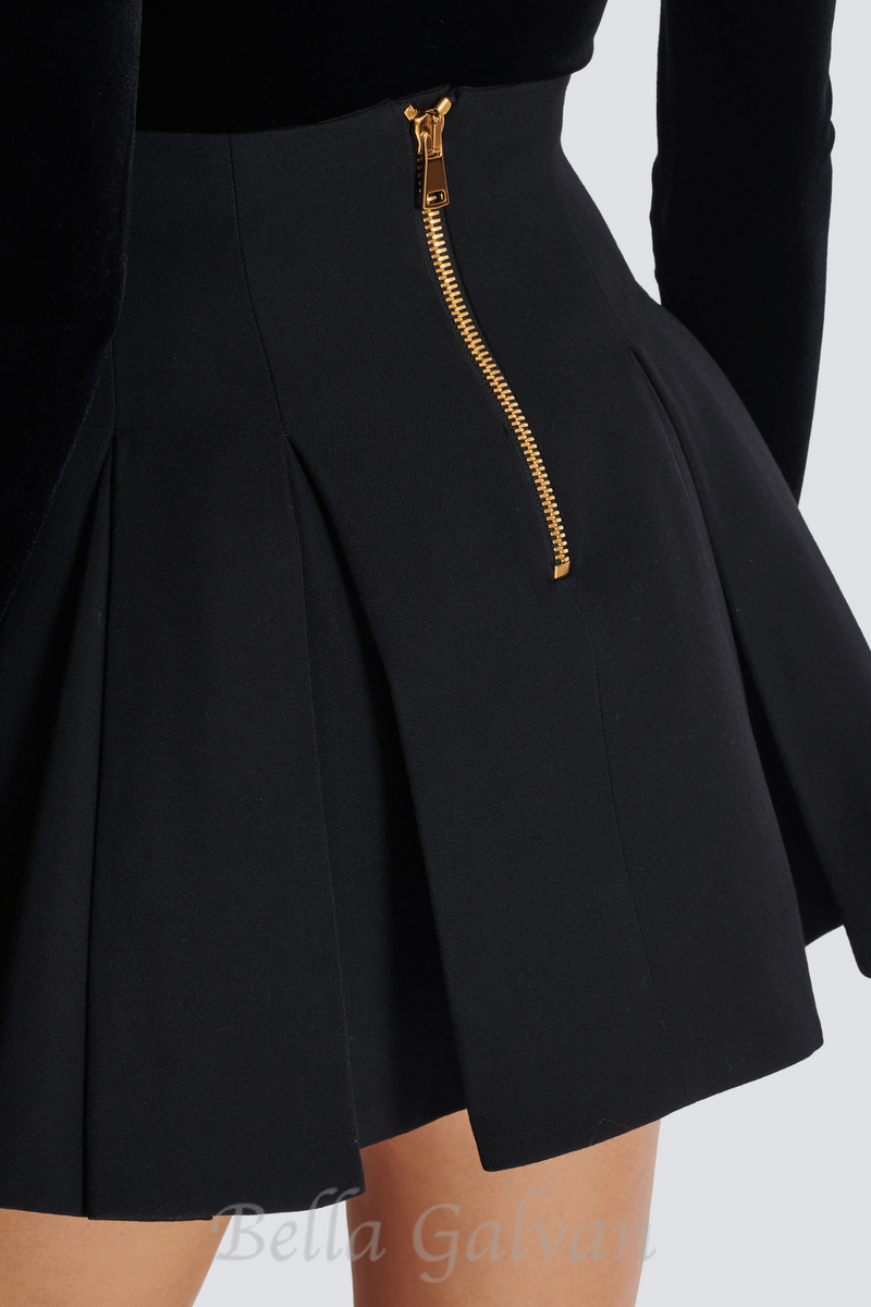 Asina Gold Buttoned Mini Skirt in Black