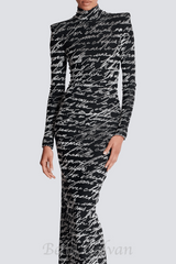 Bexley Print Velvet Long Sleeve Maxi Dress