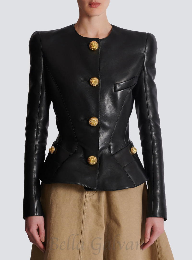 Lambskin leather peplum jacket