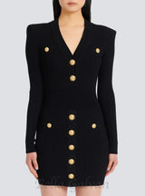 TARA BLACK SHORT KNITTED MINI DRESS WITH GOLD BUTTONS