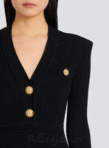 TARA BLACK SHORT KNITTED MINI DRESS WITH GOLD BUTTONS