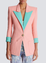 1-button double crepe two-tone jacket