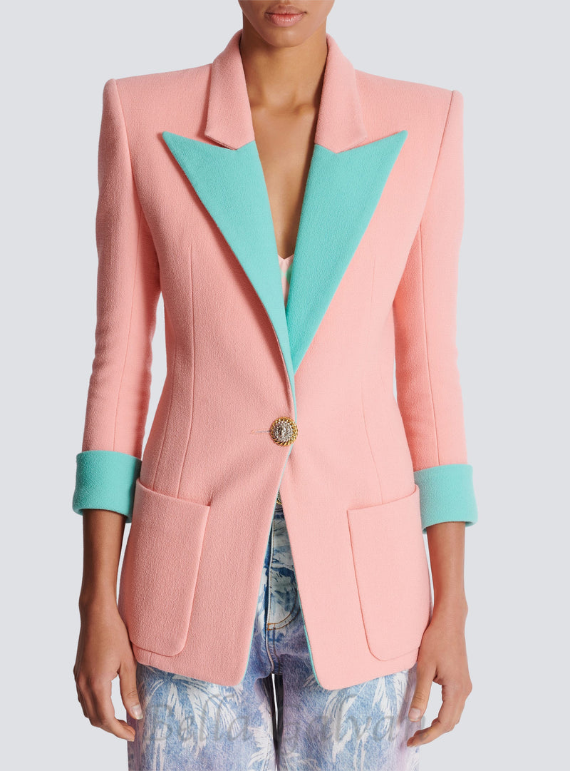 1-button double crepe two-tone jacket