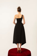 AUDREY SLIT CAPE MIDI DRESS IN BLACK