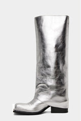 Danika Chunky Heel Metallic Trouser Boots - Silver