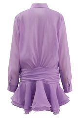 EMBER RUCHED RUFFLE MINI DRESS IN PURPLE