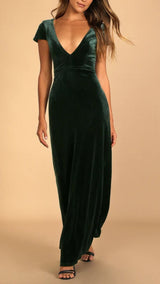 Feeling Flawless Emerald Green Velvet V-Neck Maxi Dress