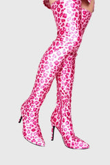 Giselle Leopard Print Thigh-high Boots - Pink