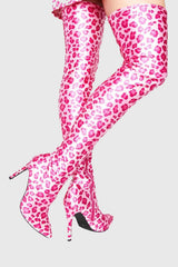 Giselle Leopard Print Thigh-high Boots - Pink