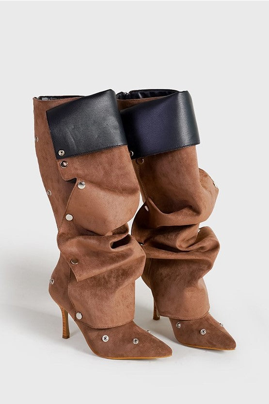 Isabela Appliqué Ruched  Knee-high boots - Brown