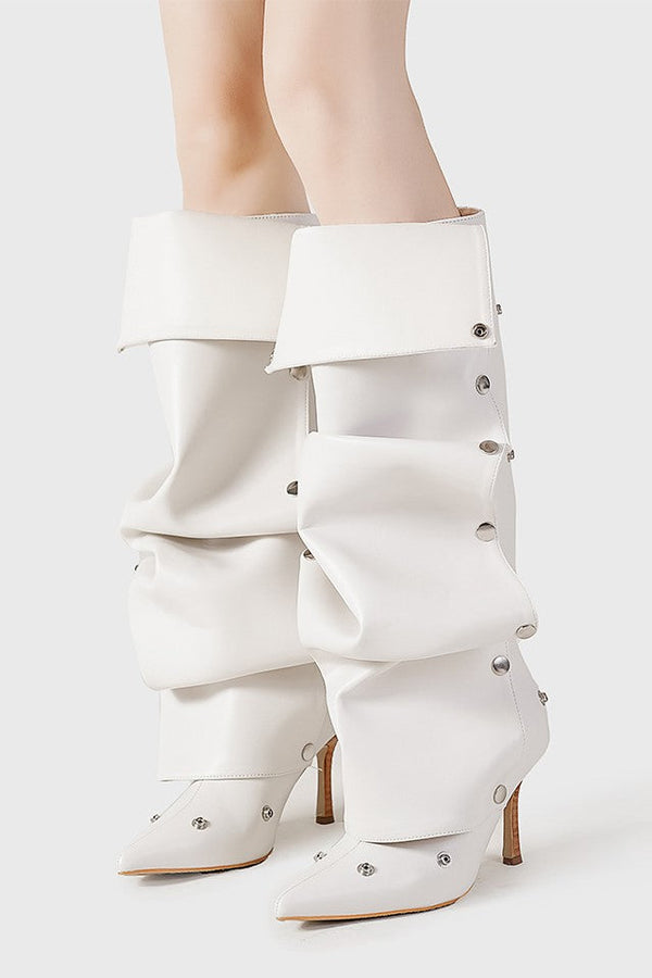 Isabela Appliqué Ruched  Knee-high boots - White