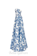 LETITIA BLUE HYDRANGEA STRAPLESS MAXI DRESS