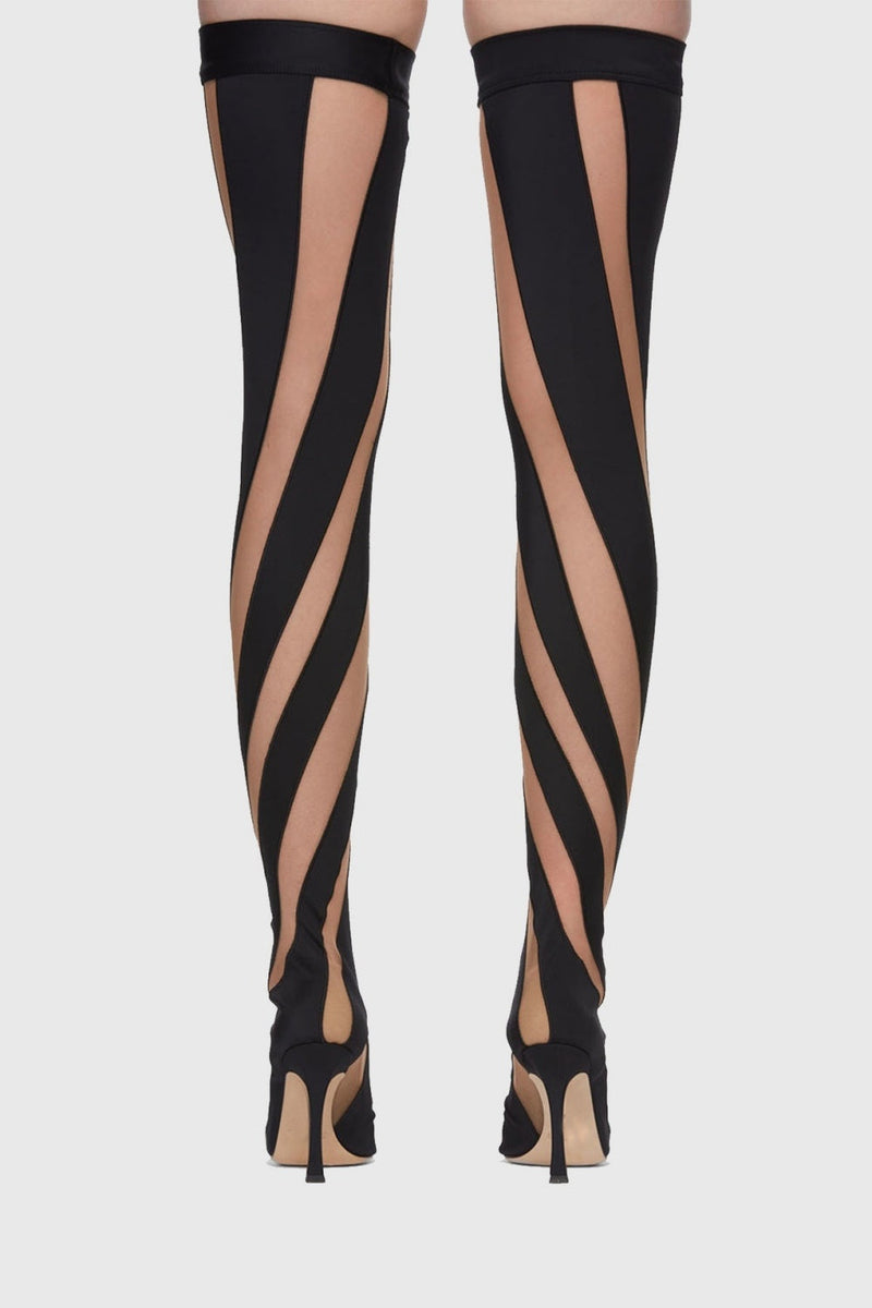 Maeve Stripe Mesh Sock  Thigh-high Boots - Black