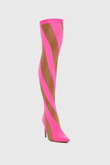 Maeve Stripe Mesh Sock  Thigh-high Boots - Pink