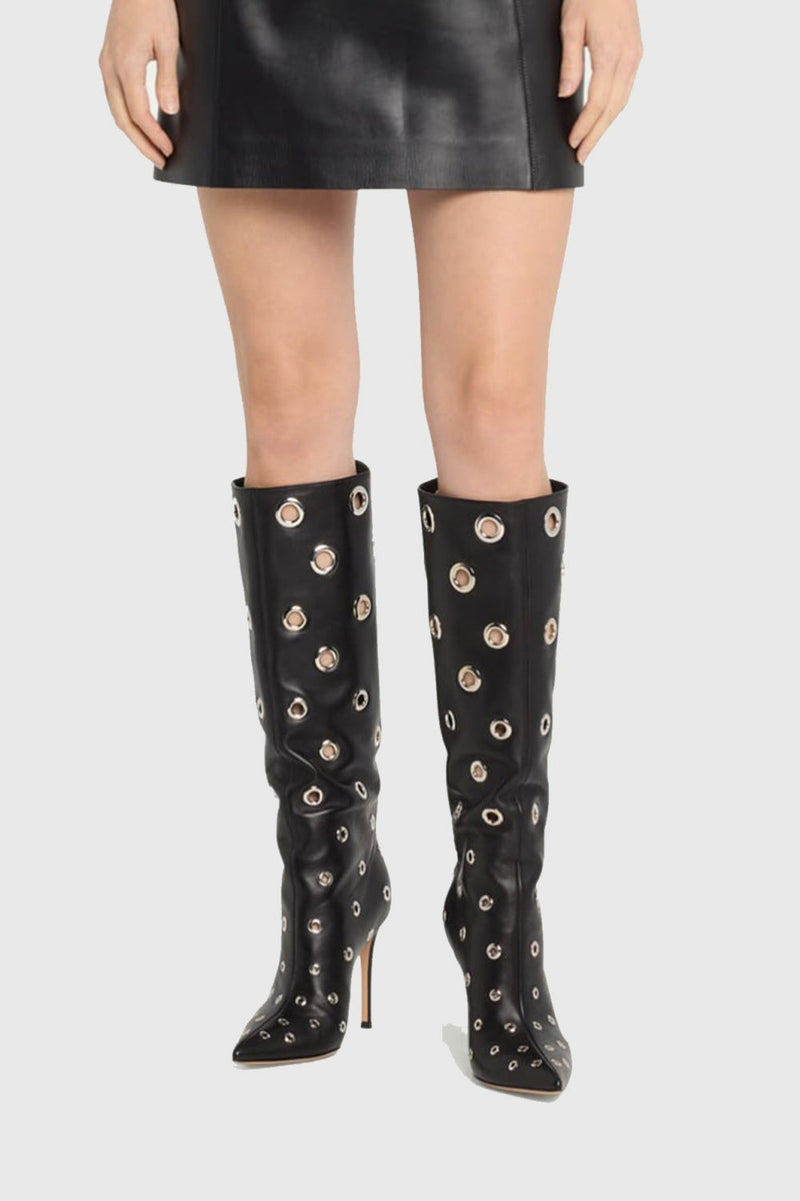 Clara Rivet Cutout Leather Knee-high Boots