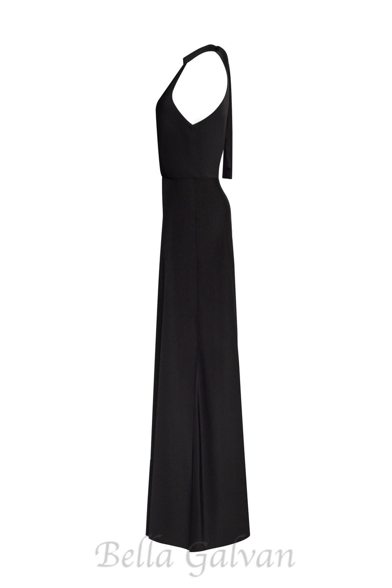 RACHEL BLACK HALTERNECK SATIN BACK CUTOUT MAXI DRESS