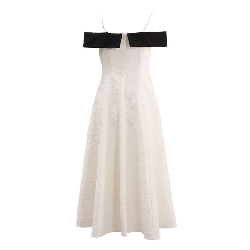 ATALANTA TEXTURED PLEATED SUSPENDER DRESS IN WHITE