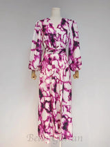 SUSANNA FUCHSIA BELTED TIE-DYED SATIN MAXI DRESS