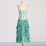 PRINT STRAPLESS CONTRAST MAXI DRESS IN GREEN