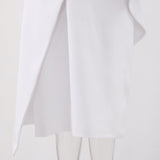 REGINA WHITE ASYMMETRIC NECK POLYCOTTON SHEATH MIDI DRESS