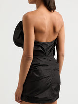 Strapless Ruffled Taffeta Mini Dress in Black