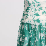 PRINT STRAPLESS CONTRAST MAXI DRESS IN GREEN