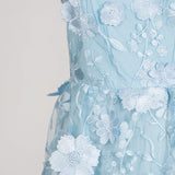 Selene 3D flower Tiered Maxi Dress In Blue